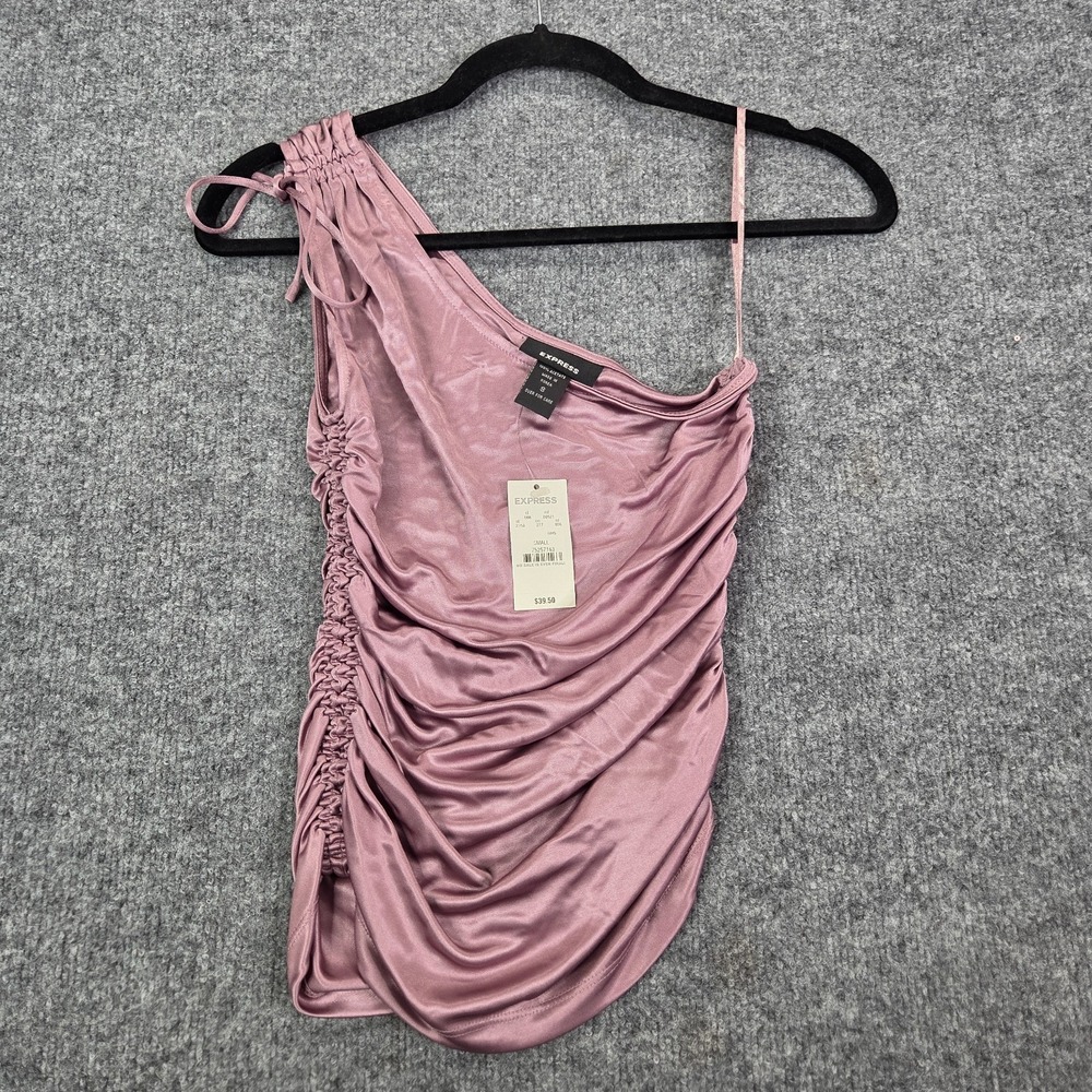 Purple Shiny Metallic One Shoulder Ruched Top Grecian Y2k Vintage NEW S